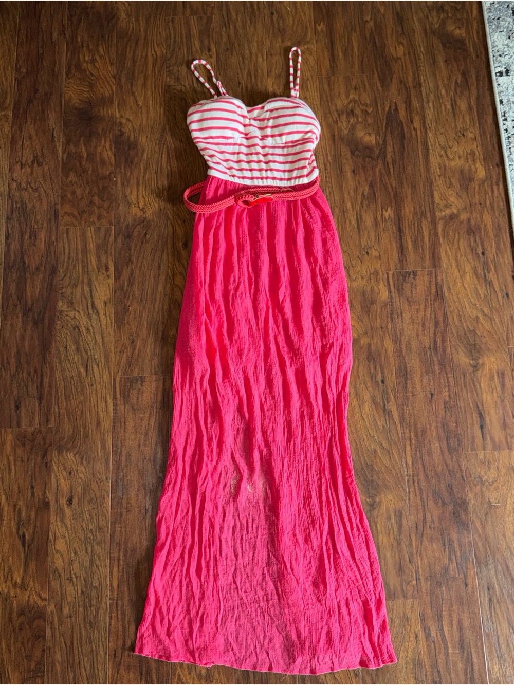 As U Wish Pink Striped Bust Maxi Dress with Braided Belt